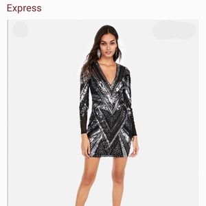 Express deep v sequined long sleeve dress s